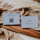 Boho Cool Marina Blue Frame QR Code Wedding  RSVP Karte
