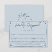 Boho Cool Marina Blue Frame Whimsy Wedding RSVP (Vorne/Hinten)
