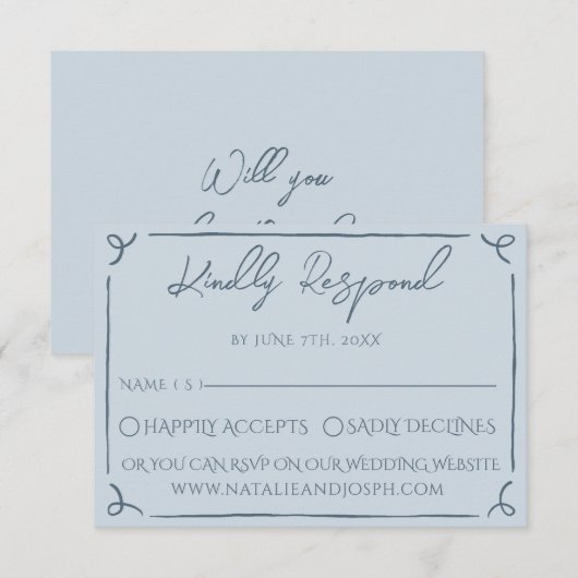 Boho Cool Marina Blue Frame Whimsy Wedding RSVP (Vorne/Hinten)