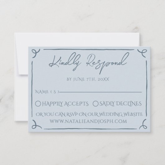 Boho Cool Marina Blue Frame Whimsy Wedding RSVP Karte (Vorderseite)