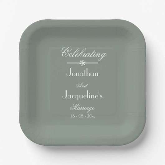 Boho Cool Sage Green White Rustic Chic Wedding Pappteller (Vorderseite)