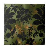 Boho Copper Black Green Floral Fliese (Vorderseite)
