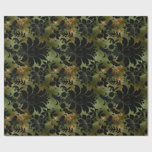 Boho Copper Black Green Floral Geschenkpapier (Flach)