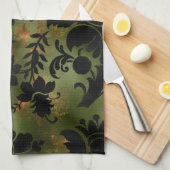 Boho Copper Black Green Floral Geschirrtuch (Viertel Falte)