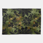 Boho Copper Black Green Floral Geschirrtuch (Horizontal)