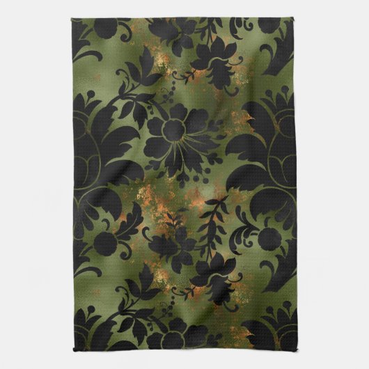 Boho Copper Black Green Floral Geschirrtuch (Vertikal)