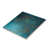 Boho Copper Blue Damask Grunge Fliese (Seite)