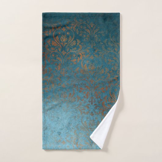 Boho Copper Blue Damask Grunge Handtuch (Handtuch)