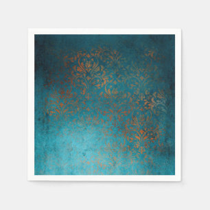 Boho Copper Blue Damask Grunge Serviette