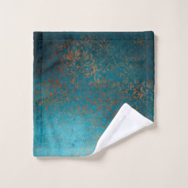 Boho Copper Blue Damask Grunge Waschlappen