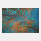 Boho Copper Blue Floral Damask Grunge Geschirrtuch (Horizontal)