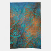Boho Copper Blue Floral Damask Grunge Geschirrtuch (Vertikal)