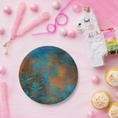 Boho Copper Blue Floral Damask Grunge Pappteller (Party)