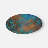 Boho Copper Blue Floral Damask Grunge Pappteller (Schrägansicht)