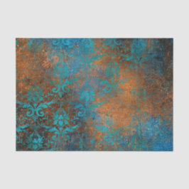 Boho Copper Blue Floral Damask Grunge Seidenpapier