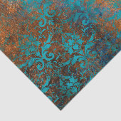 Boho Copper Blue Floral Damask Grunge Seidenpapier (Ausschnitt)