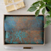 Boho Copper Blue Floral Damask Grunge Seidenpapier (Geschenk)