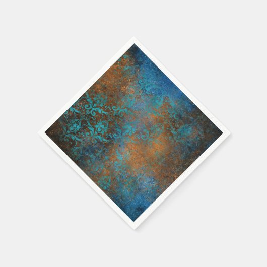 Boho Copper Blue Floral Damask Grunge Serviette (Ecke)