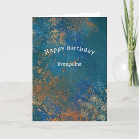 Boho Copper Blue Grunge Geburtstag Karte (Vorderseite)
