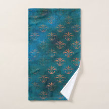 Boho Copper Blue Grunge Heraldic Floral