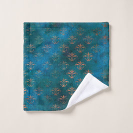 Boho Copper Blue Grunge Heraldic Floral Waschlappen
