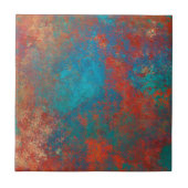 Boho Copper Blue Orange Red Grunge Fliese (Vorderseite)