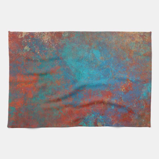 Boho Copper Blue Orange Red Grunge Geschirrtuch (Horizontal)
