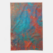 Boho Copper Blue Orange Red Grunge Geschirrtuch (Vertikal)