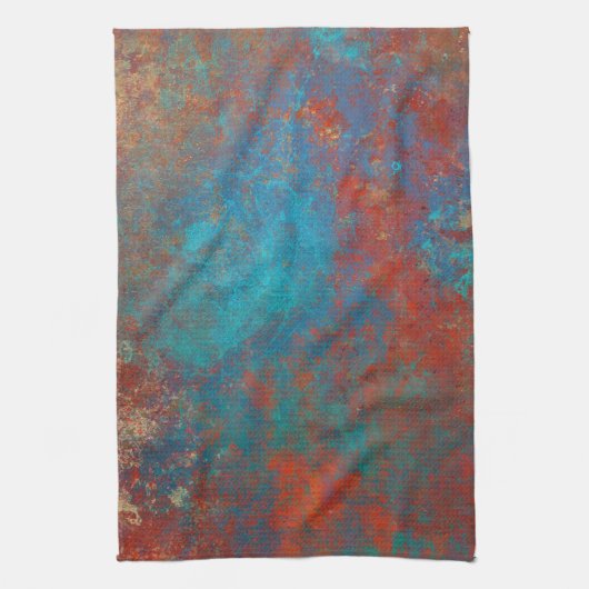 Boho Copper Blue Orange Red Grunge Geschirrtuch (Vertikal)