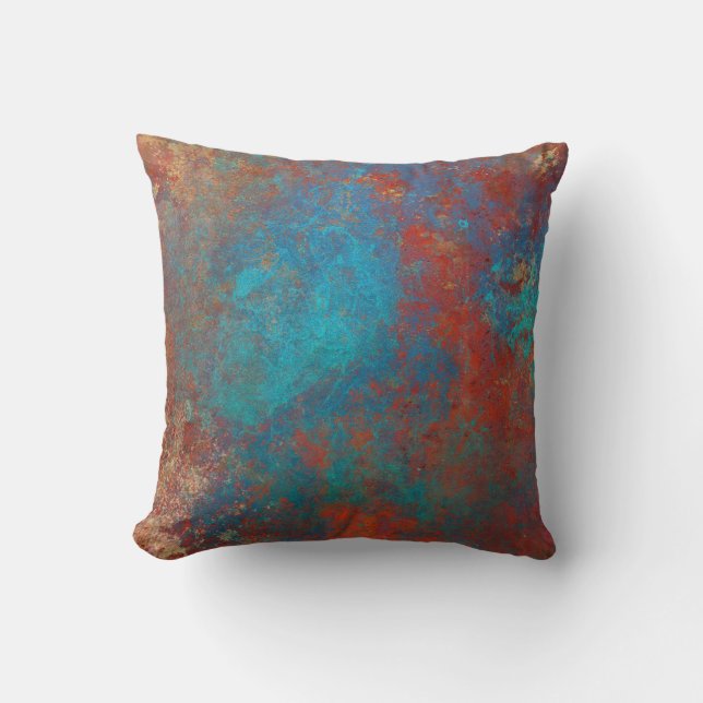 Boho Copper Blue Orange Red Grunge Kissen (Vorderseite)