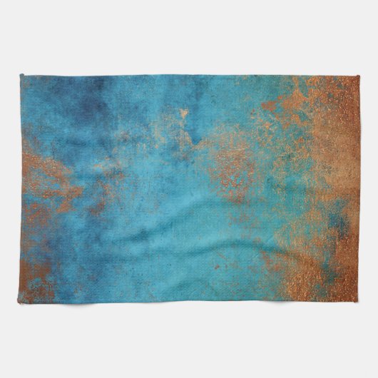 Boho Copper Blue Rustic Geschirrtuch (Horizontal)