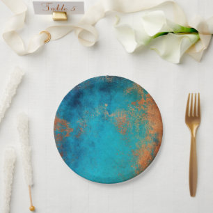 Boho Copper Blue Rustic Pappteller