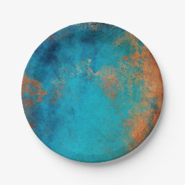 Boho Copper Blue Rustic Pappteller