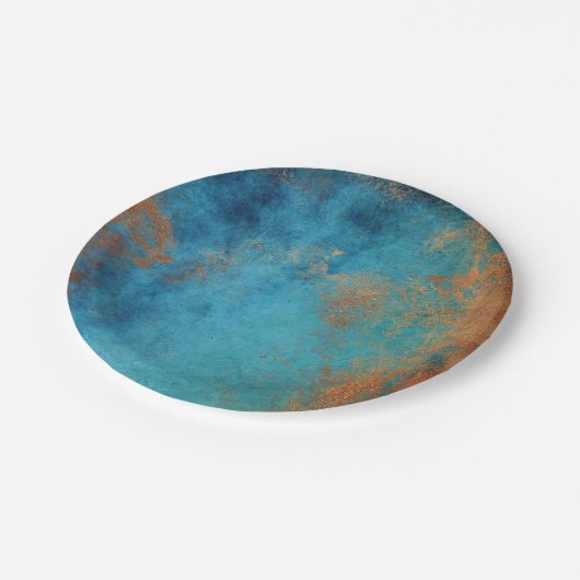 Boho Copper Blue Rustic Pappteller (Schrägansicht)