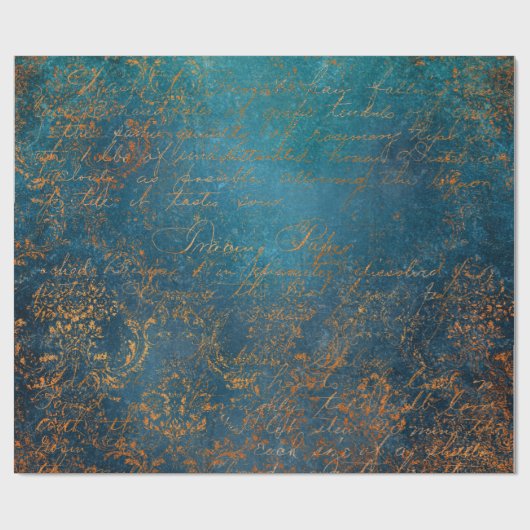 Boho Copper Blue Script Handwriting Grunge Geschenkpapier (Flach)