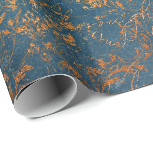Boho Copper Blue Script Handwriting Grunge Geschenkpapier (Rolleneckpunkt)