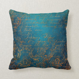 Boho Copper Blue Script Handwriting Grunge Kissen