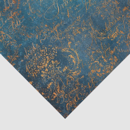 Boho Copper Blue Script Handwriting Grunge Seidenpapier (Ausschnitt)