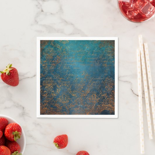 Boho Copper Blue Script Handwriting Grunge Serviette (Beispiel)