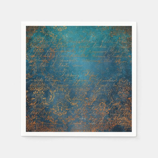 Boho Copper Blue Script Handwriting Grunge Serviette (Vorderseite)