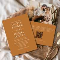 Boho Copper Bronze QR Code Elegantes Foto Hochzeit