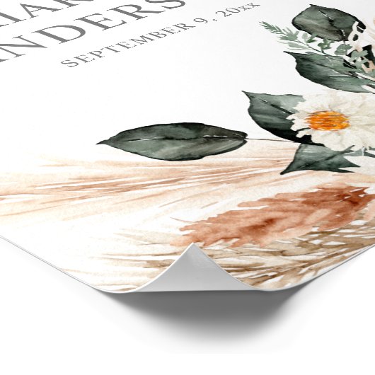 Boho Copper Pampas Beige Begrüßungszeichen Poster (Ecke)