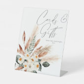 Boho Copper Pampas & Beige Blumenkarten & Geschenk Sockelschild (Vorderseite)