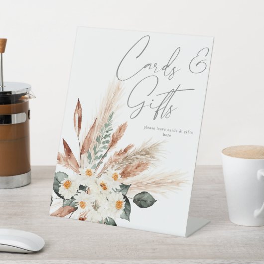 Boho Copper Pampas & Beige Blumenkarten & Geschenk Sockelschild (In SItu)