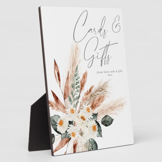 Boho Copper Pampas & Beige Blumenkarten Geschenke Fotoplatte (Seite)