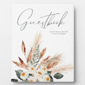 Boho Copper Pampas & Beige Floral Guestbook Plaque Fotoplatte (Vorderseite)