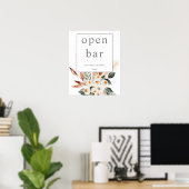 Boho Copper Pampas & Beige Floral Open Bar Sign 1 Poster (Heimbüro)