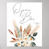 Boho Copper Pampas & Beige Floral Open Bar Sign 2 Poster (Vorne)