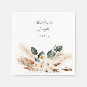 Boho Copper Pampas & Beige Floral - Weiße Neapel Serviette