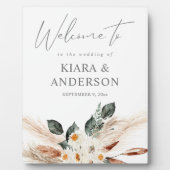 Boho Copper Pampas & Beige Floral Welcome Plaque Fotoplatte (Vorderseite)